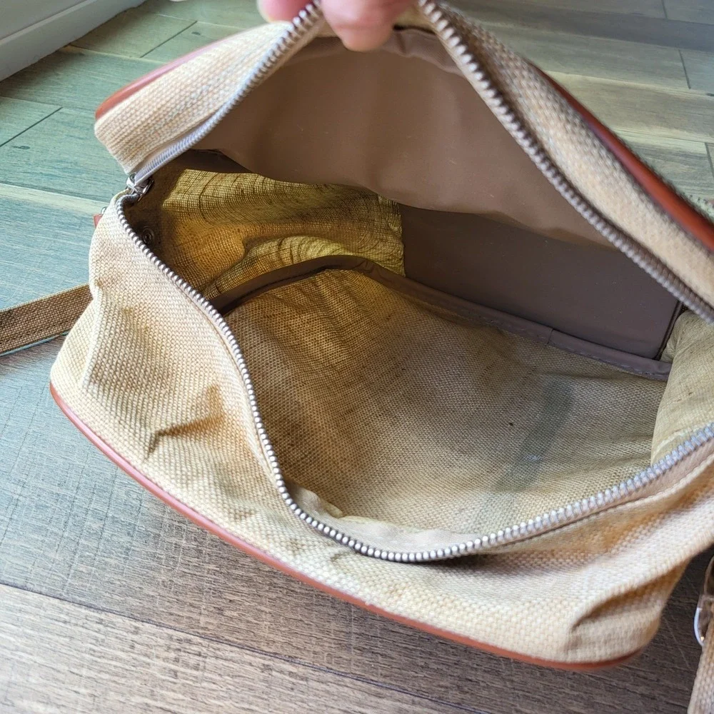 Samsonite Vintage Tan Canvas Crossbody Messenger Bag Brown Trim Travel Pouch
